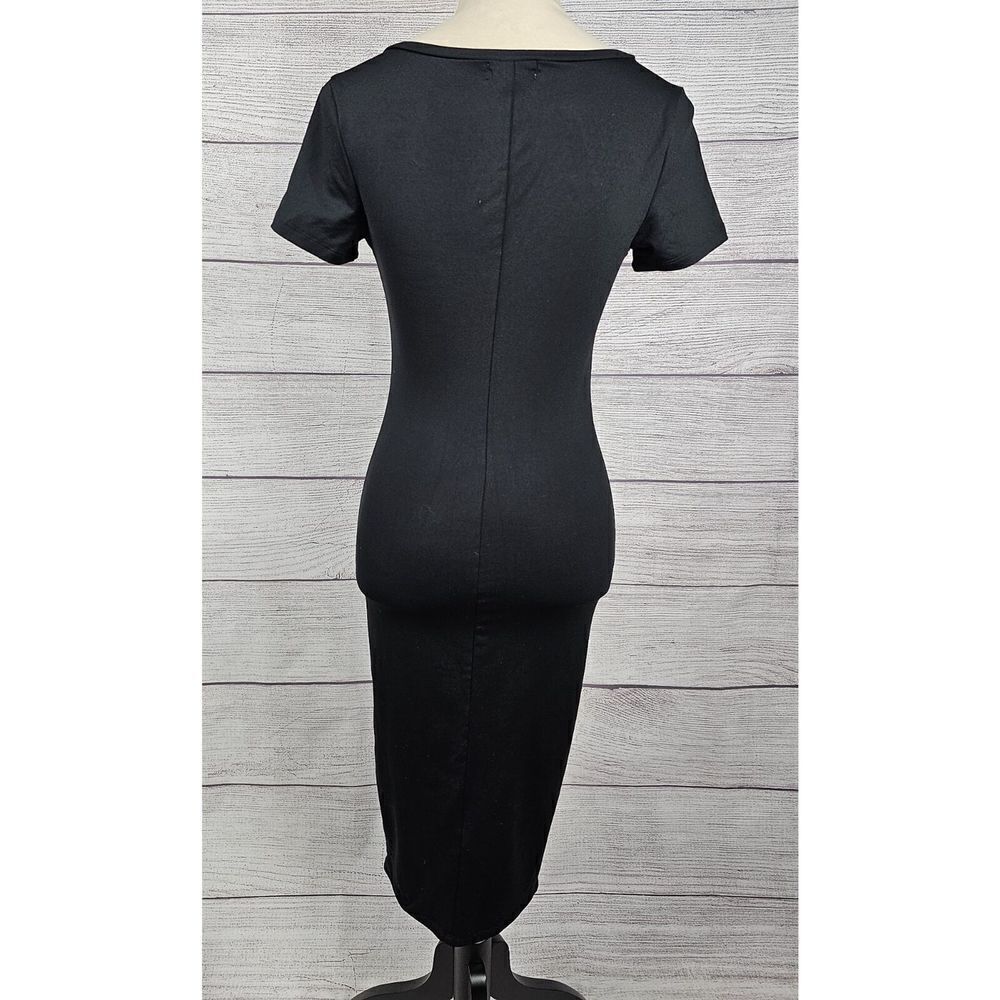 Leith from Nordstrom V-Neck Short Sleeve Bodycon Dress Black Size X-Small - Picture 5 of 8